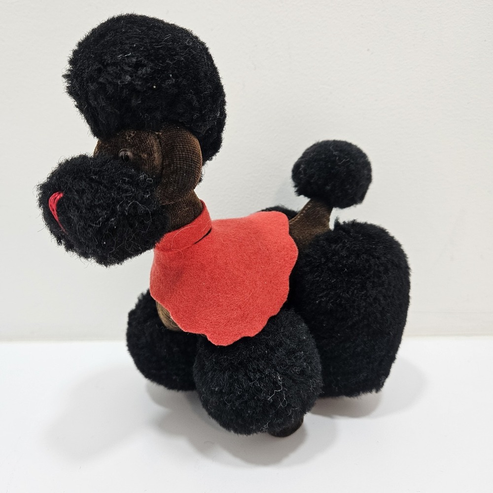 Vintage Black Poodle Dog Small Plush Stuffed Red‎ Cape Cute
